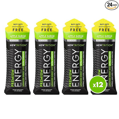 NewTrition® Extra Strength Energy Shots, 1.7 fl oz - 250mg Caffeine with Vitamin B & Amino Acids, Sugar-Free, Zero Calorie Vitamin Energy Drink for Focus & Endurance (Pack of 12, Apple Surge)