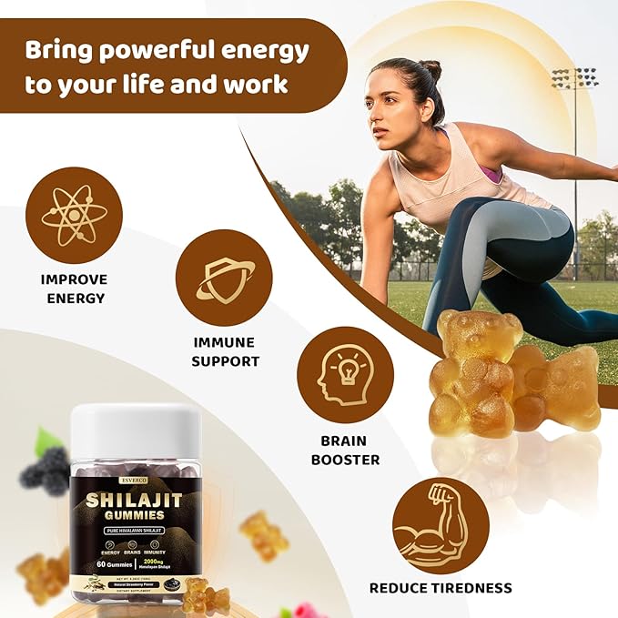 Shilajit Gummies Supplements, Shilajit Gummies, Lab Test, Trace Minerals, for Men, Women, Non-GMO, Natural Color & Flavor, 60 Count