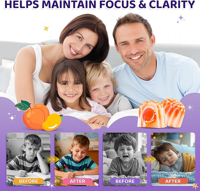 Saffron Gummies for Kids & Adults, 20-in-1 Saffron Supplements with 88.5mg Saffron Extract, B6, B12, C, D3, Magnesium for Calm, Focus, Nerve, Sugar Free, Vegan, Non-GMO Peach Mango Flavor, 120 Counts