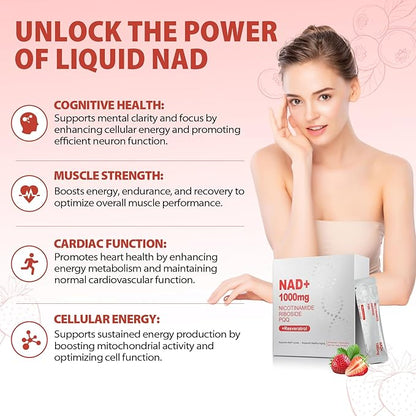1000mg High-Potency NAD+ Liquid Supplement, Nicotinamide Riboside & Resveratrol with PQQ, Boosts Cellular Energy, Focus & Healthy Aging - 1 Pc