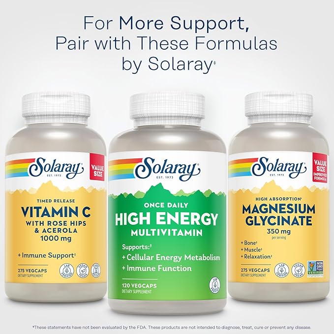 SOLARAY Once Daily High Energy Multivitamin for Women and Men – with Vitamin C, Vitamin D and Whole Food & Herb Base - Cellular Energy Metabolism & Immune Function Support – 120 Servings, 120 VegCap