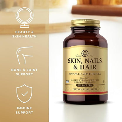 Solgar Skin, Nails & Hair - 120 Tablets, Pack of 2 - Advanced MSM Formula - Non GMO, Vegan, Gluten & Dairy Free - 120 Total Servings