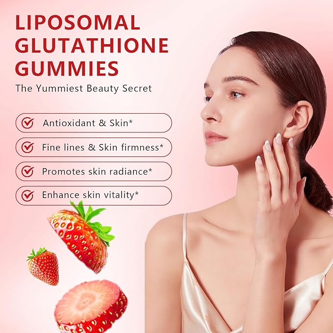 1 Pack 2500MG Liposomal Glutathione Gummies, 2X Absorption Liposomal Glutathione for Women-Complex L-Cysteine, Antioxidant, Skin & Liver Support, Strawberry Flavor, 60 Count