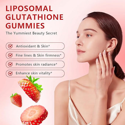 1 Pack 2500MG Liposomal Glutathione Gummies, 2X Absorption Liposomal Glutathione for Women-Complex L-Cysteine, Antioxidant, Skin & Liver Support, Strawberry Flavor, 60 Count