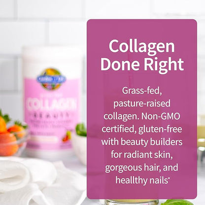 Garden of Life Grass Fed Collagen Beauty - Strawberry Lemonade, 20 Servings, Powder for Women Men Hair Skin Nails, Hydrolyzed Collagen Peptides Protein Powder Supplement