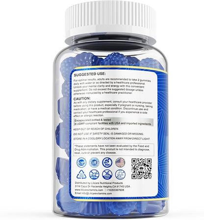 LILICARE Methylene Blue Gummies for Humans, Brain Supplement with NAC, VIT B3 & L-Theanine, Brain & Mitochondrial Support, Enhances Energy, Focus and Cognitive Clarity, Sugar Free, 120 Ct