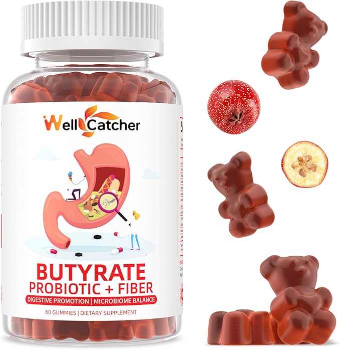 Butyrate Gummies Gut Health Supplement: Butyrate with Probiotic & Prebiotic Fiber Gummies for Women Men Sugar Free Digestive & Energy Metabolism Support Vegan Hawthorn Flavor 30 Days Supply