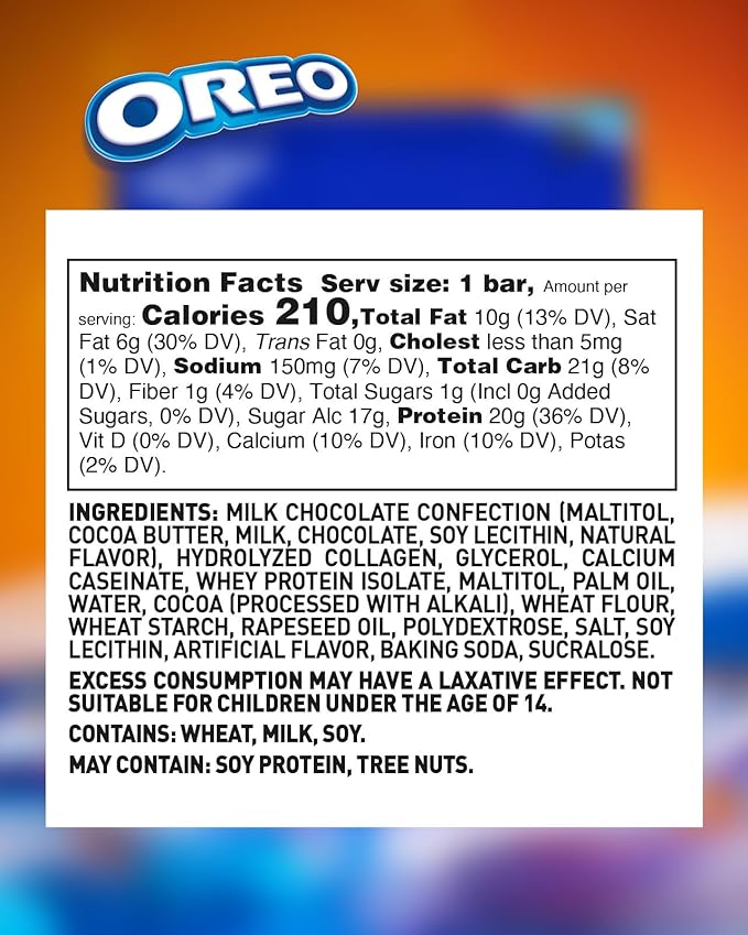 Grenade OREO Milk Chocolate High Protein Bar, 20g Protein and 1 g Sugar per Snack Bar, 12 Count, 2.1 oz Bars