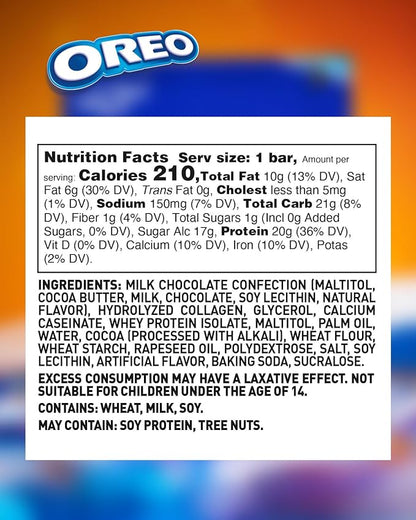 Grenade OREO Milk Chocolate High Protein Bar, 20g Protein and 1 g Sugar per Snack Bar, 12 Count, 2.1 oz Bars