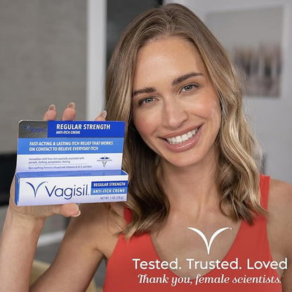Vagisil Regular Strength Anti-Itch Feminine Cream for Women, Gynecologist Tested, Hypoallergenic, Fast-acting and Long-lasting Itch Relief, Vaginal Moisturizer Soothes and Cools, 1 oz (Pack of 2)