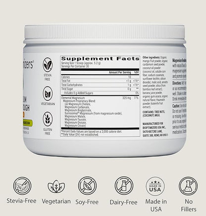 BIOptimizers Magnesium Breakthrough Drink - 8 Forms of Magnesium, Electrolytes, Sleep Health, Stress, Muscle Recovery, Heart Support | Glycinate, Citrate, Malate- Banana Mango