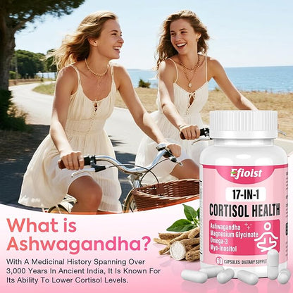 Cortisol Supplement for Women, 17-in-1 Hormone Harmony for Women, Cortisol Reducer with Ashwagandha, Rhodiola Rosea, Magnesium Glycinate, Omega-3, for Mood, Focus, Sleep Support, 60 Capsules