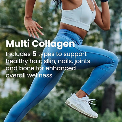 Sanar Naturals Multi Collagen Pills Type I, II, III, V, X | Extra Strength Hair, Nail, Skin, Bone & Joint Support | Hydrolyzed Collagen Supplement for Women and Men | Non-GMO, 150 Capsules