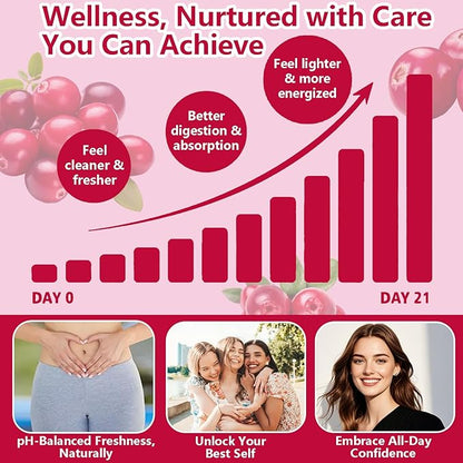 Feminine Probiotics Gummies, Vaginal Health & Women's pH Balance Gummy Supplement with Cranberry Pineapple Powder, Sugar Free Vegan, 60 Count (Cranberry)