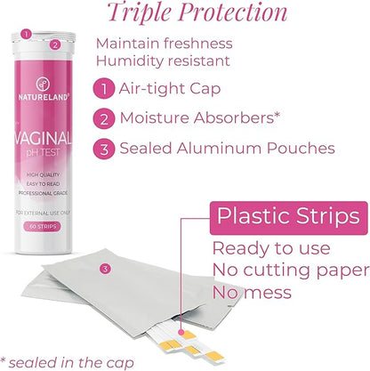 NATURELAND Vaginal pH Test Strips for Women – At-Home Test BV and Yeast Infection Kit, with BloomSense App, Accurate 3.5-6.5 Range, Foil-Sealed (80 Strips)