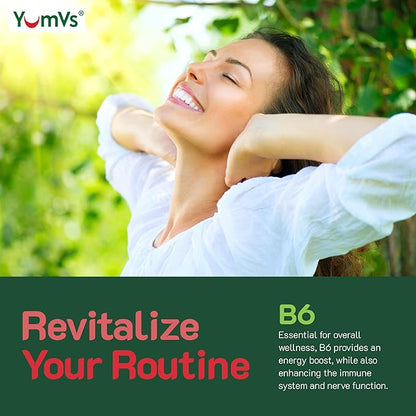 YUM-V'S Vitamin B6 Gummies - High Potency Vitamin B6 100mg - Strawberry Flavor B6 Vitamins Gummies - Nerve & Immune Function, Non GMO Kosher, 60 Count