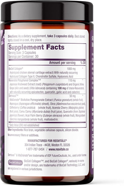 ResVitále Ultra Collagen Enhance - Skin Care Supplement with Resveratrol - 90 Veggie Capsules
