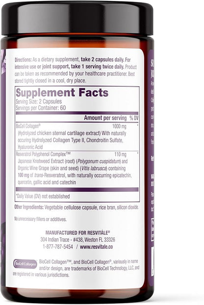 ResVitále Collagen Enhance - Beauty Supplement with Hyaluronic Acid & Resveratrol - 120 Capsules