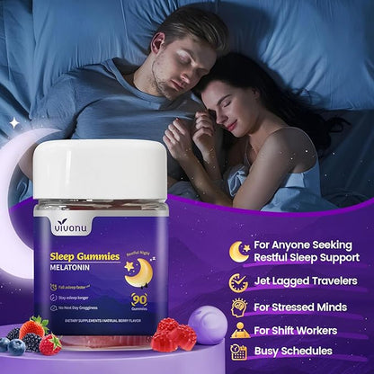 Melatonin Gummies 10mg, 9-in-1 Natural Herbal Sleep Aids for Adults, Sleep Gummies with Magnesium Glycinate, Valerian Root, L-Theanine and Vitamin B6, etc, 45 Days Supply, Non GMO, Berry Flavored