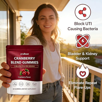 avaRoot Cranberry Mixed Gummies – Probiotics + Vitamin C, balances Women's pH Levels to Help Maintain Kidney and Urinary System Health – 60 Gummies (1 Box)