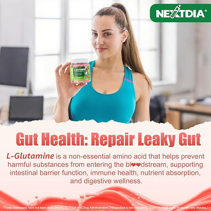 L-Glutamine 1200mg Gut & Immune Support Gummies,Leaky Gut Repair Supplement with Slippery Elm,Marshmallow Root,Ginger Root,Arabinogalactan,Organic Aloe,Vitamin C,Vitamin D3,Zinc,Sugar-Free | 60 Count