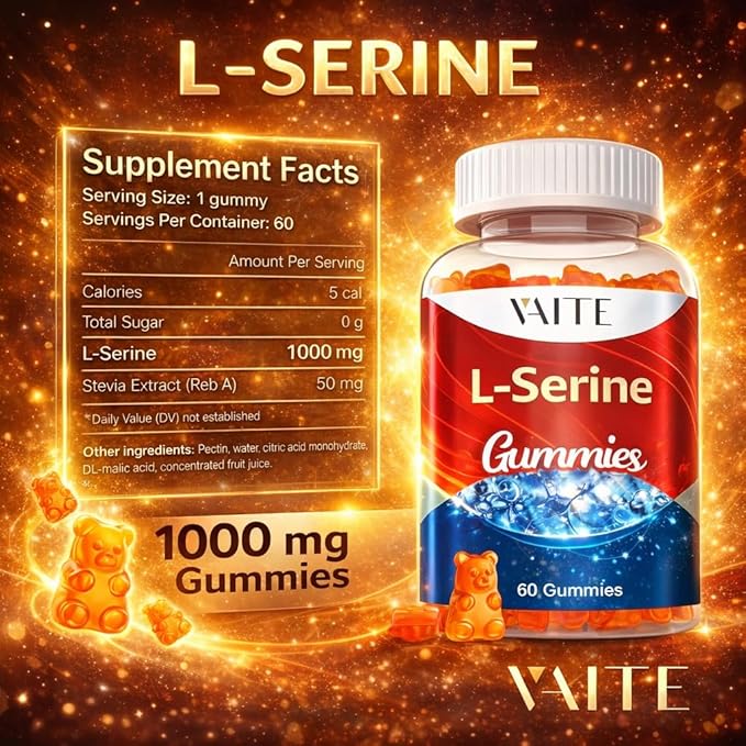 L-Serine Gummies 1000mg - Pure L Serine Supplement for Cognitive Function and Nervous System Health, Phosphorylated LSerine Supplements for Brain Support, Non-GMO, Gluten Free, 60 Vegetarian Gummy