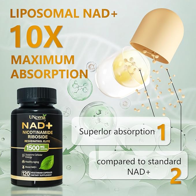NAD Supplement 1500mg - Liposomal NAD+ Nicotinamide Riboside with Resveratrol, NAD Plus Boosting - Support Cellular Health, Stamina & Healthy Aging for Women & Men- Pack of 2