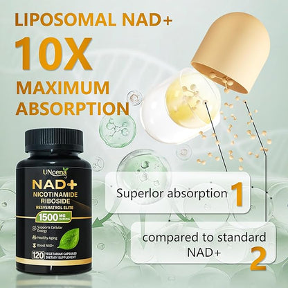 NAD Supplement 1500mg - Liposomal NAD+ Nicotinamide Riboside with Resveratrol, NAD Plus Boosting - Support Cellular Health, Stamina & Healthy Aging for Women & Men- Pack of 2