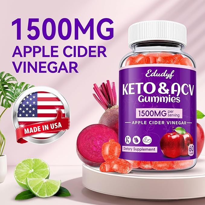 Keto ACV Gummies - 1500mg Apple Cider Vinegar Gummies with Probiotics, B12 and Keto Support, Detox & Cleanse, GMO Free & Vegan - 60 Count...