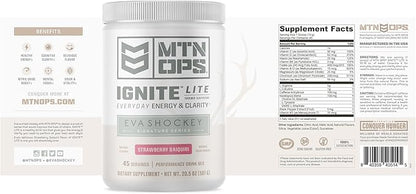 MTN OPS Ignite Lite Sugar Free Energy Drink Powder with 100mg Caffeine, Nootropic Blend for Energy & Focus, L Arginine & L Citrulline for Endurance, 45 Servings, Strawberry Daiquiri