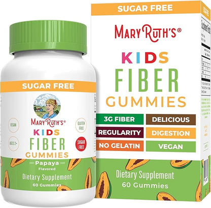 MARYRUTH'S Fiber Gummies for Kids | 2 Month Supply | Sugar Free | Soluble Fiber Supplement | Gut Health & Digestion Support | 3g Fiber per Gummy | Vegan | 60 Count