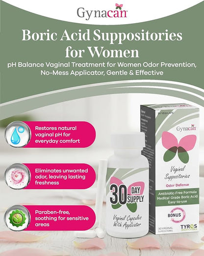 Boric Acid Vaginal Suppositories Advanced Feminine pH Balance Support, Odor Control & Itch Relief, Pure & Gentle Intimate Care, Easy-Insert Applicator