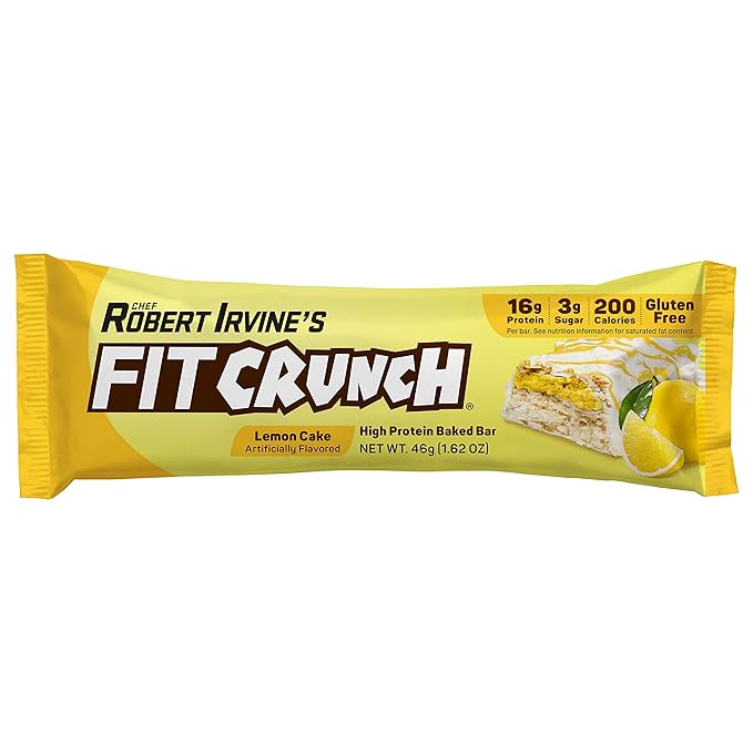 FITCRUNCH Snack Size Protein Bars, 6-Layer Baked Bar, 3g of Sugar & Soft Cake Core (18 Bars, Lemon Cake)