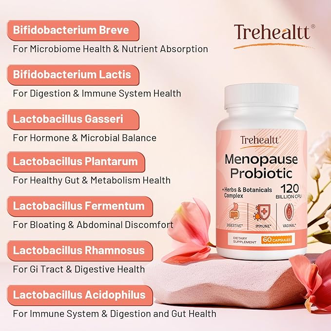 Menopause supplements for women, 120 Billion CFU Probiotic, 13-in-1 Herbs & Botanicals Complex, for Hormone Menopause, Hot Flashes, Night Sweats, Mood Swings, Sleep Disturbances, Vegan, 60 Capsules