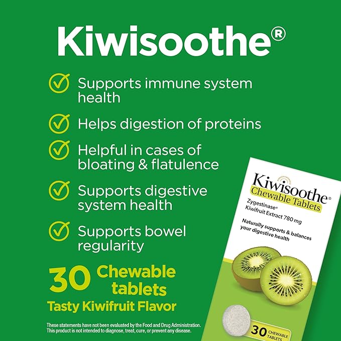 Kiwisoothe Chewable Tablets for Digestive Wellness - Tasty Kiwifruit Flavored Extract for Debloating for Women & Men - Supports Bowel Regularity & Bloating Relief - Gluten & Lactose Free, GMO-Free