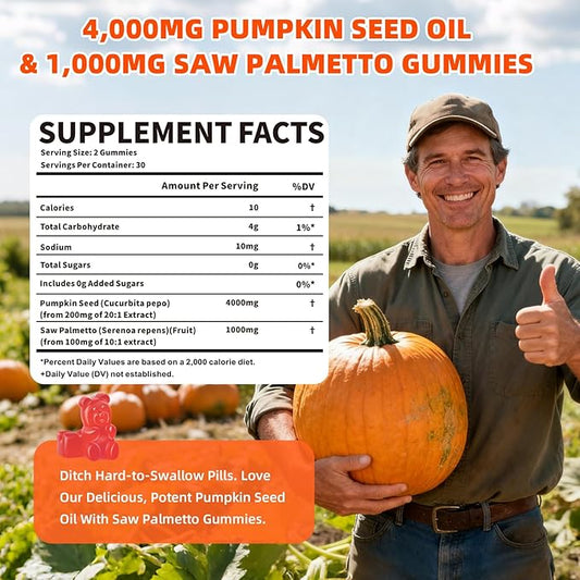 Pumpkin Seed Oil Supplement Gummies with Saw Palmetto for Hair Growth & Skin Health Support, High Pure Extract for Women & Men Extra Strength Pumpkin Seed, Strawberry Flavor, 60 Count