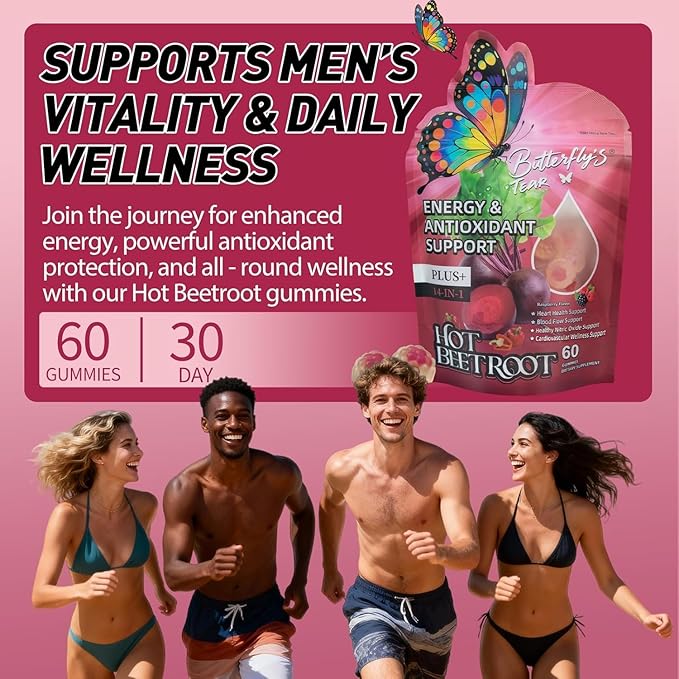 BUTTERFLY'S TEAR Organic Beet Root Gummies, 1500mg Beet Root Powder, Supports Healthy Circulation & Vitality, Non-GMO, Plant-Based (60 Count (Pack of 3), Superfood Beets Gummies)