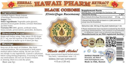 Hawaii Pharm Black Cohosh Liquid Extract, Black Cohosh (Cimicifuga Racemosa) Tincture Supplement 4 oz