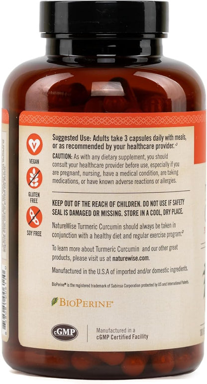 NatureWise Curcumin Turmeric 2250mg - 95% Curcuminoids & BioPerine Black Pepper Extract for Advanced Absorption - Daily Joint and Immune Health Support - Vegan, Non-GMO, 180 Count[60-Day Supply]