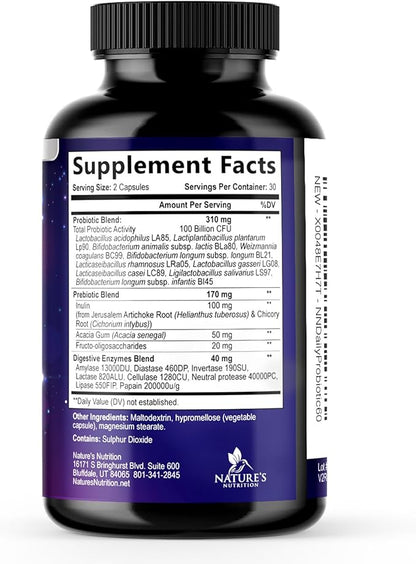 Probiotics 100 Billion CFU Per Serving - 10 Probiotic Strains & Prebiotics - Digestive Gut Health, Immune Support & Occasional Constipation, Gas & Bloating - Daily Supplement For Adults - 60 Capsules
