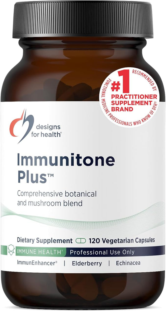 Designs for Health Herbal Immune Support with Mushrooms, Echinacea, Green Tea, Astragalus + Elderberry - Immunitone Plus Pills - Non-GMO Supplement (120 Capsules)