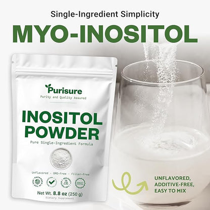 Purisure Inositol Powder, 250g, Fertility, Hormonal Balance and Ovarian Support, Pure Powder, Inositol Supplement to Support Energy and Brain Wellness, Vegan, Non-GMO, 500 Servings