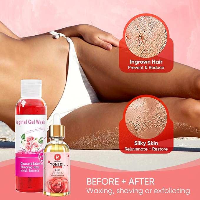 Feminine Wash & Yoni Soap Bar & Yoni Oil Ph Balance Feminine Wash, Yoni Wash for Vaginal Moisturizer Remove Odor, 3.53OZ Yoni Bar 5.07 Fl.Oz Vaginal Wash & 1 Fl.Oz Yoni Oil, Rose Scent