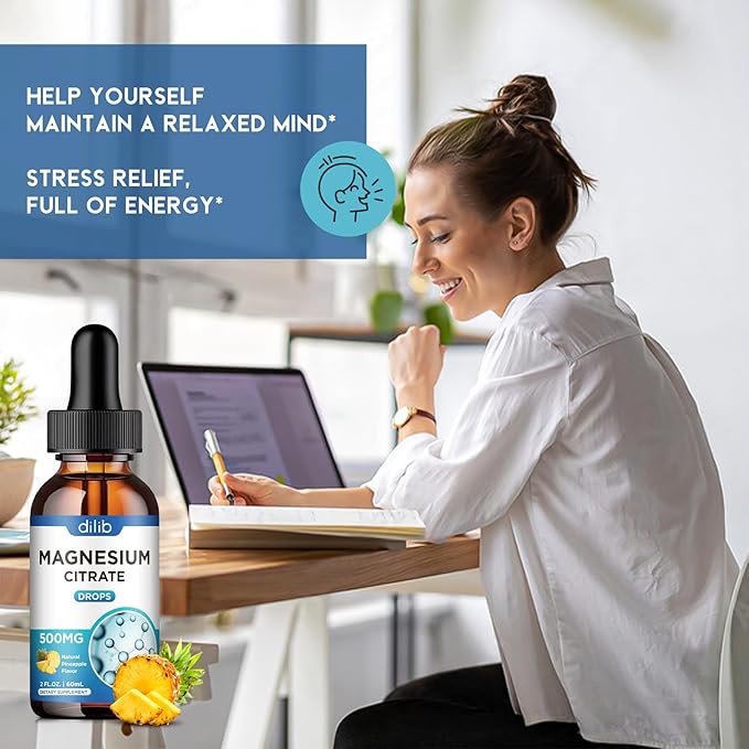 Magnesium Citrate Liquid Drops, Liquid Magnesium Supplement 500mg, Support Stress Relief, Sleep, Mood, Bones, Muscles, Relaxation, Vegan Natural Pineapple Flavor 4 Fl Oz