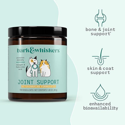 Dr. Mercola Bark & Whiskers Joint Support - Joint & Cartilage Support for Cats & Dogs - with Collagen, MSM, Green-Lipped Mussel Extract & Hyaluronic Acid - 1.69 oz