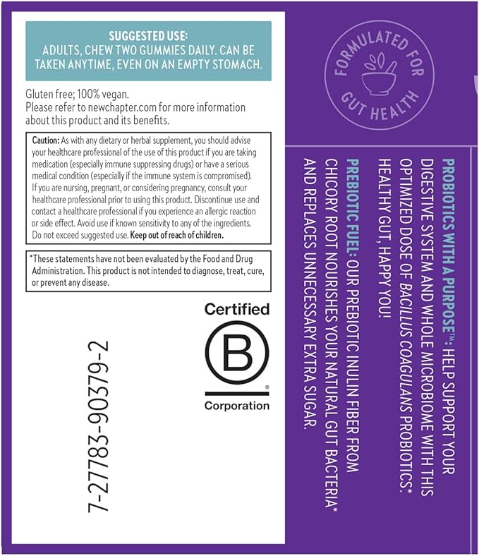 New Chapter Probiotic Gummies for Women and Men,All-Flora (1 Month Supply) – 55% Less Sugar+,Formulated for Holistic Gut Health Support with Probiotics+Prebiotic Fiber+100% Vegan+Non-GMO,(Pack of 2)