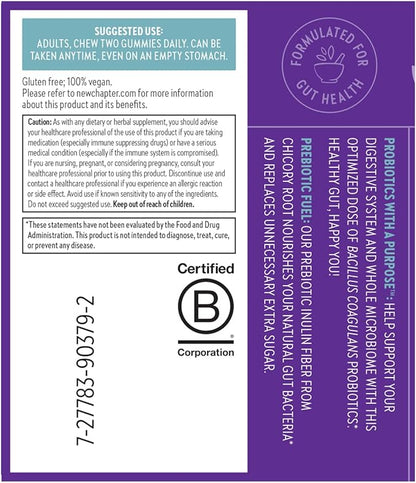 New Chapter Probiotic Gummies for Women and Men,All-Flora (1 Month Supply) – 55% Less Sugar+,Formulated for Holistic Gut Health Support with Probiotics+Prebiotic Fiber+100% Vegan+Non-GMO,(Pack of 2)