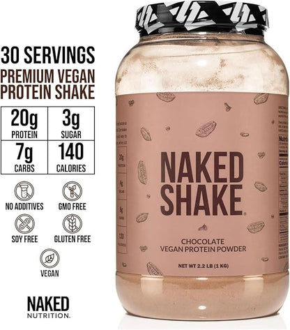 NAKED Shake - Chocolate Protein Powder - Plant Based Protein Shake with Mct Oil, NSF Certified, Gluten-Free, Soy-Free, No Gmos Or Artificial Sweeteners - 30 Servings