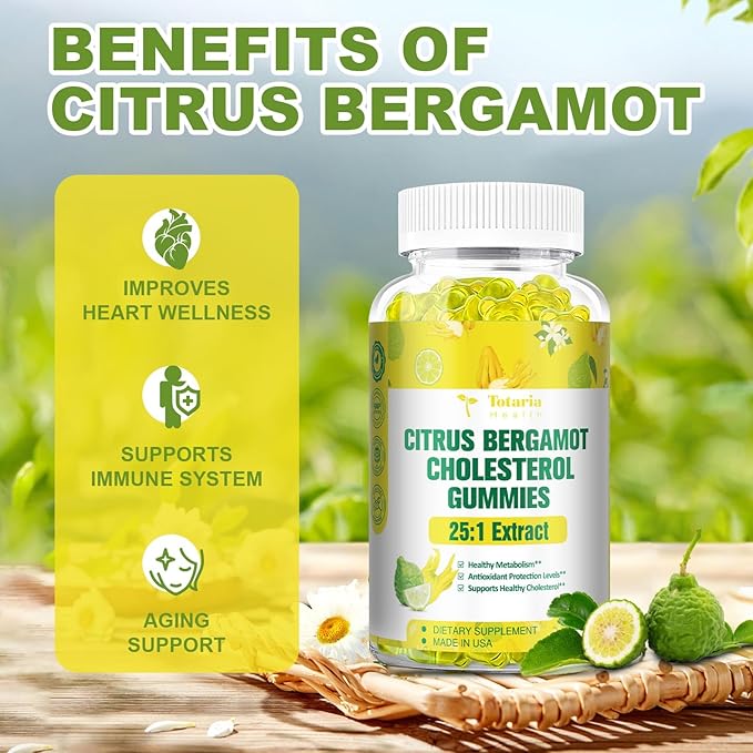 (2 Packs) Sugar Free Citrus Bergamot Gummies for Healthy Cholesterol - All Natural Supplements 25:1 Extract From Italy Bergamot Supplement for Immune Support Healthy Anti-Aging Sugar-Free Vegan Pectin