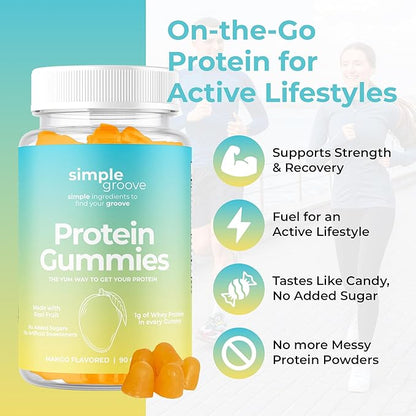 simple groove Protein Gummies|1g Whey Protein per Gummy | 90 Count | Healthy Snacks | Essential Amino Acids | Healthy Gummy Candy | Gummies for Women Men Kids
